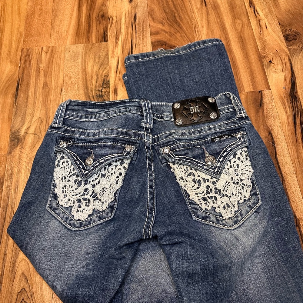 Miss Me Lace Pocket Bootcut Jeans Woman’s Size 26 Y2K  Early 2000s Dark Wash - Picture 3 of 13